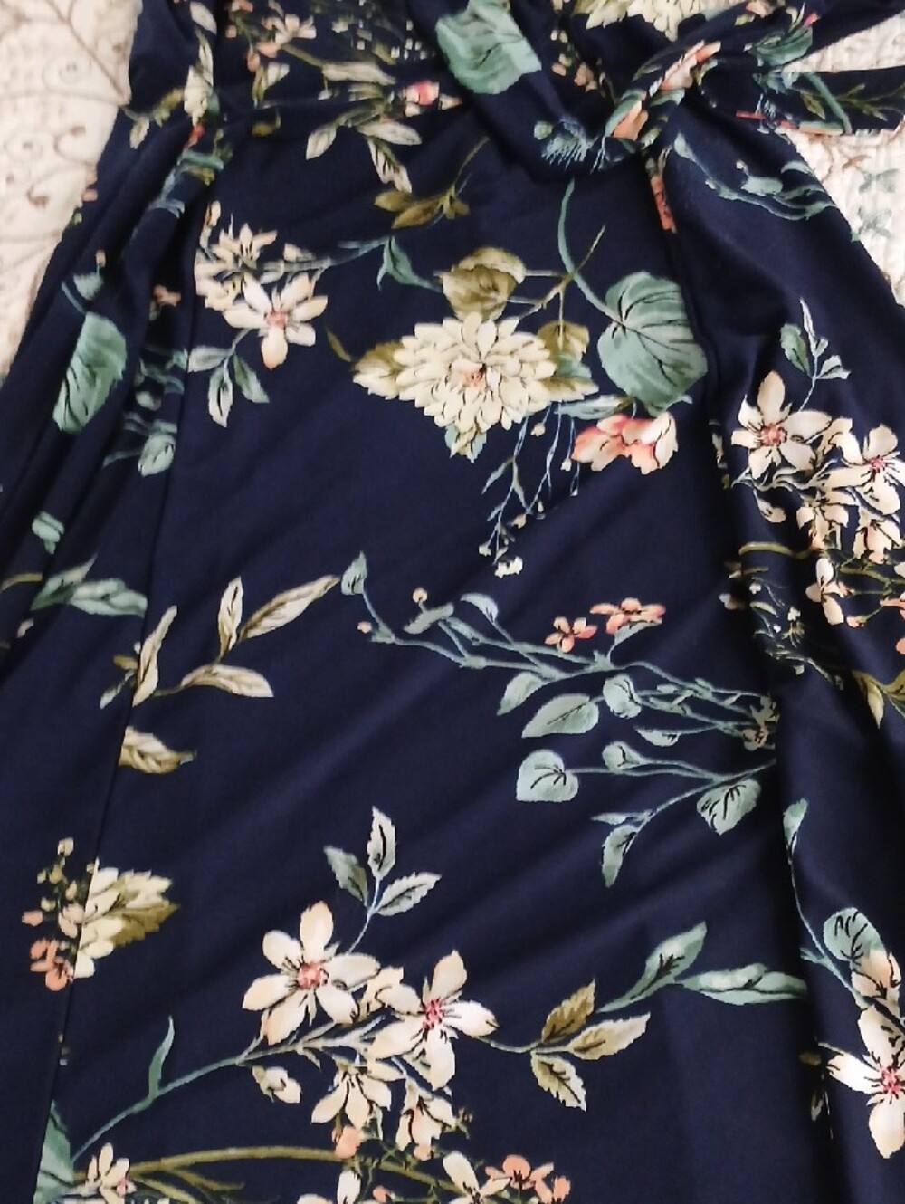 Anne Klein Navy Floral Dress with tie at waist - Picture 3 of 5